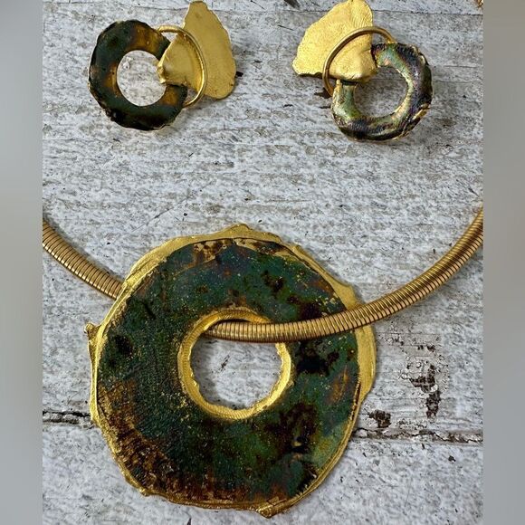 Vintage 70s Modernist Abstract Funky Necklace And Earrings Set - Picture 4 of 7